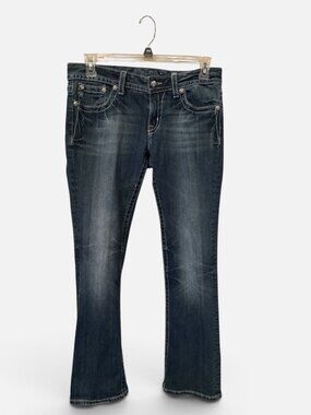 Miss Me Women's size 31 Bootcut Jeans Fleur de Lis Rhinestone Embroidered Y2K